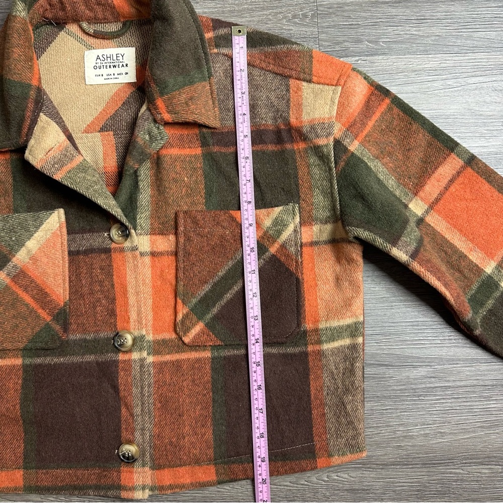 Plaid Cropped Jacket in Orange and Brown - Picture 3 of 5